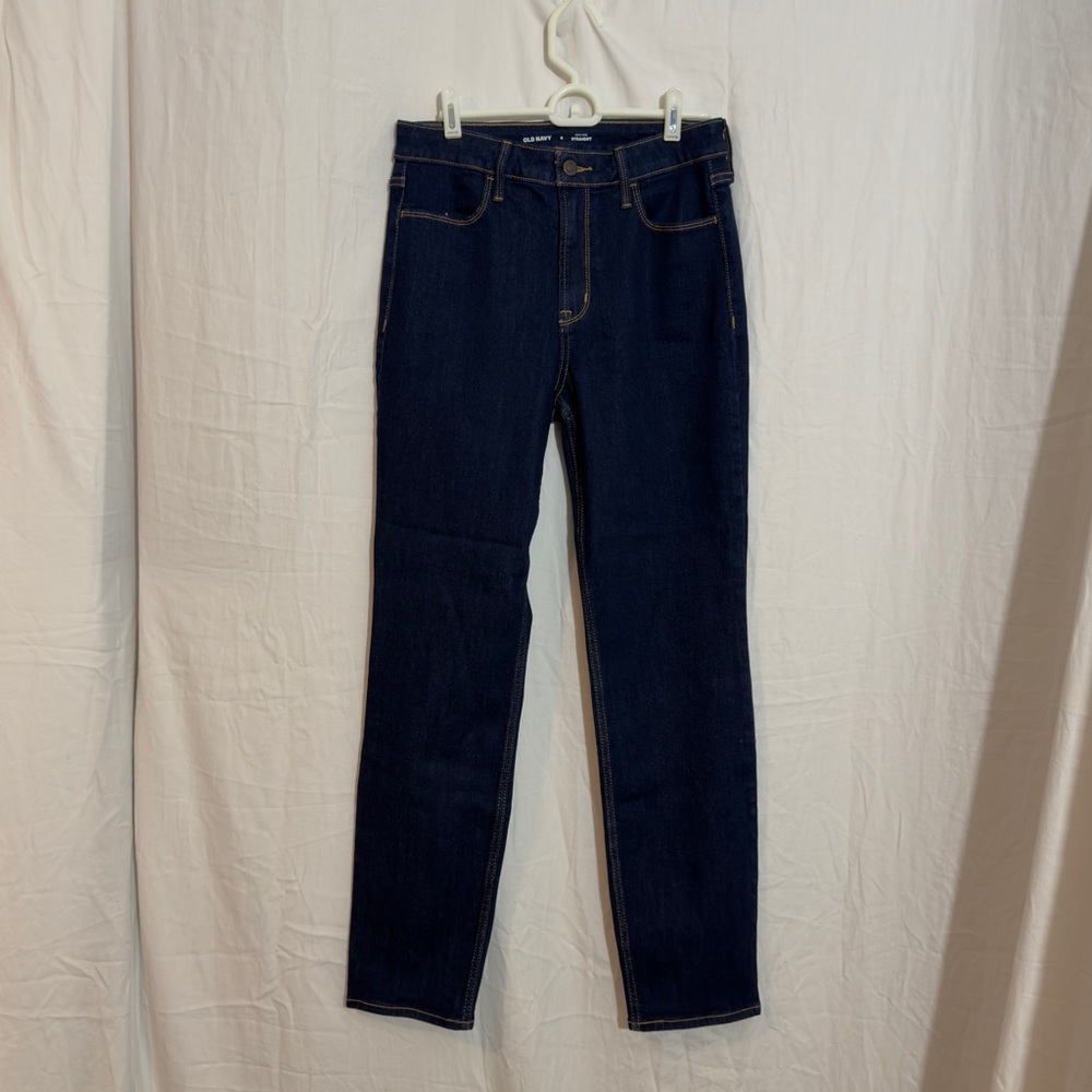 Old Navy Women sz 8 High Rise Straight Jeans Dark Wash Stretch Denim Classic Fit